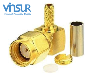11912014 -- RF CONNECTOR - 50OHMS, RP SMA MALE, RIGHT ANGLE, CRIMP TYPE, RG316, RG174, CABLE